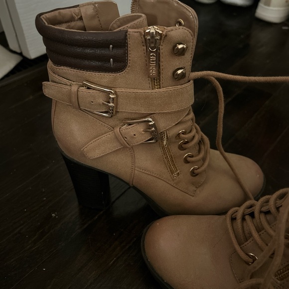 Guess Tan Lace Up Boots with Gold Accents - Picture 3 of 5